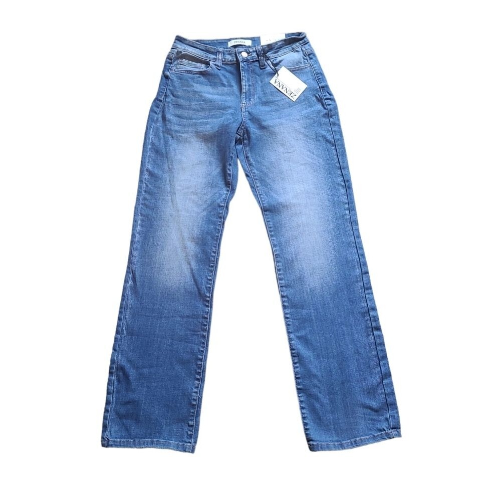 NWT new Zenana Women's high rise distressed straight leg denim Jeans, 28